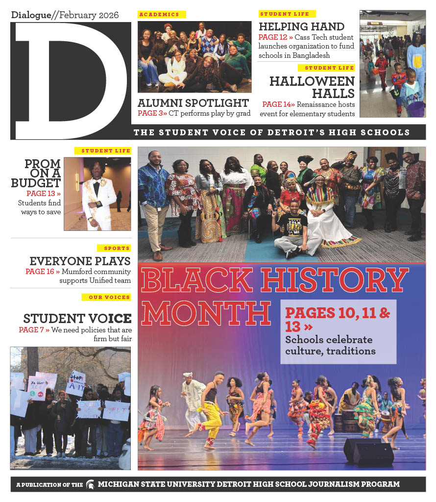 Front page of Detroit Dialogue, designed by Kira Gendjar.